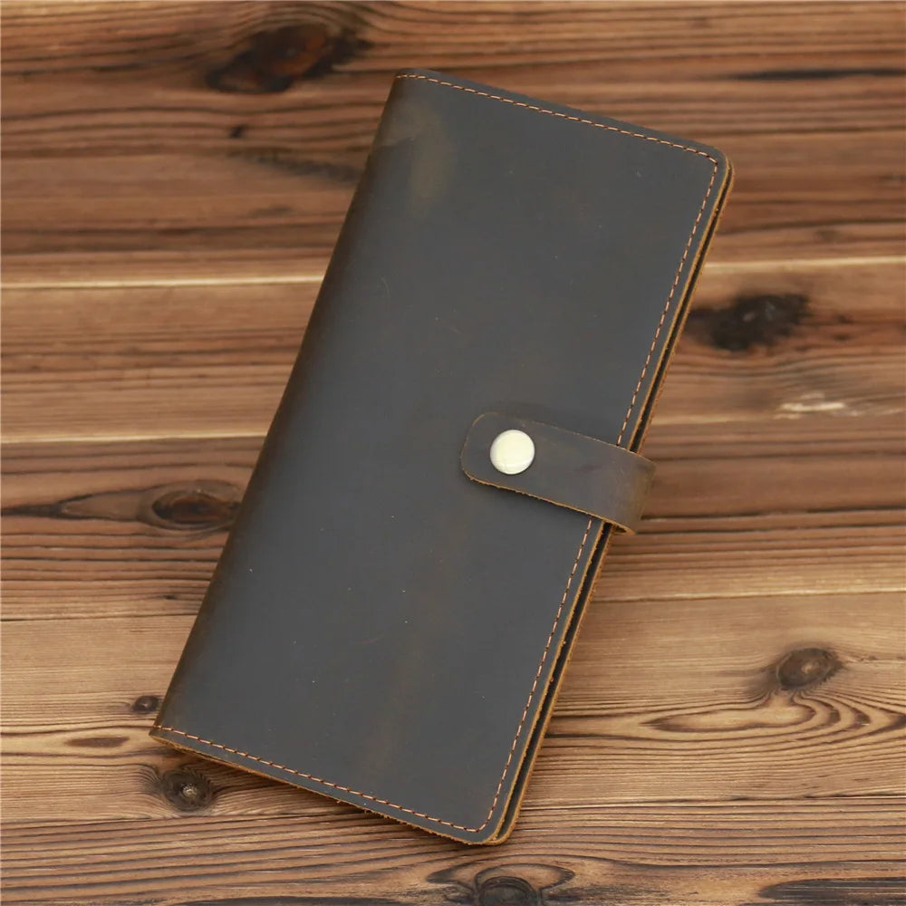 Men's Long Leather Wallet Crazy Horse Leather Retro Business Multi-card