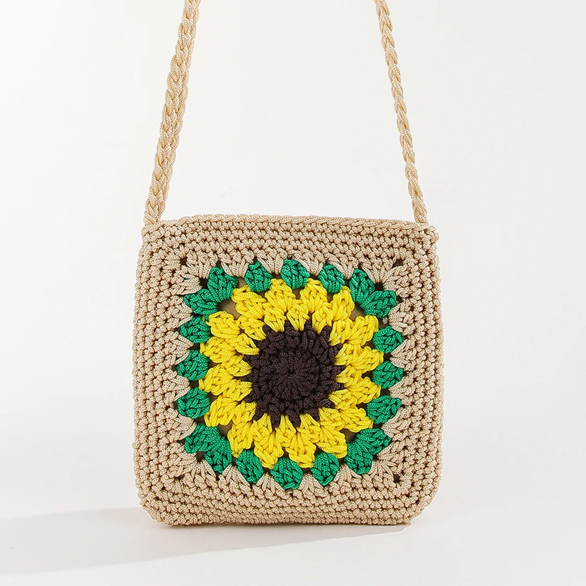 Hand-Woven Crochet Straw Shoulder Bag for Women
