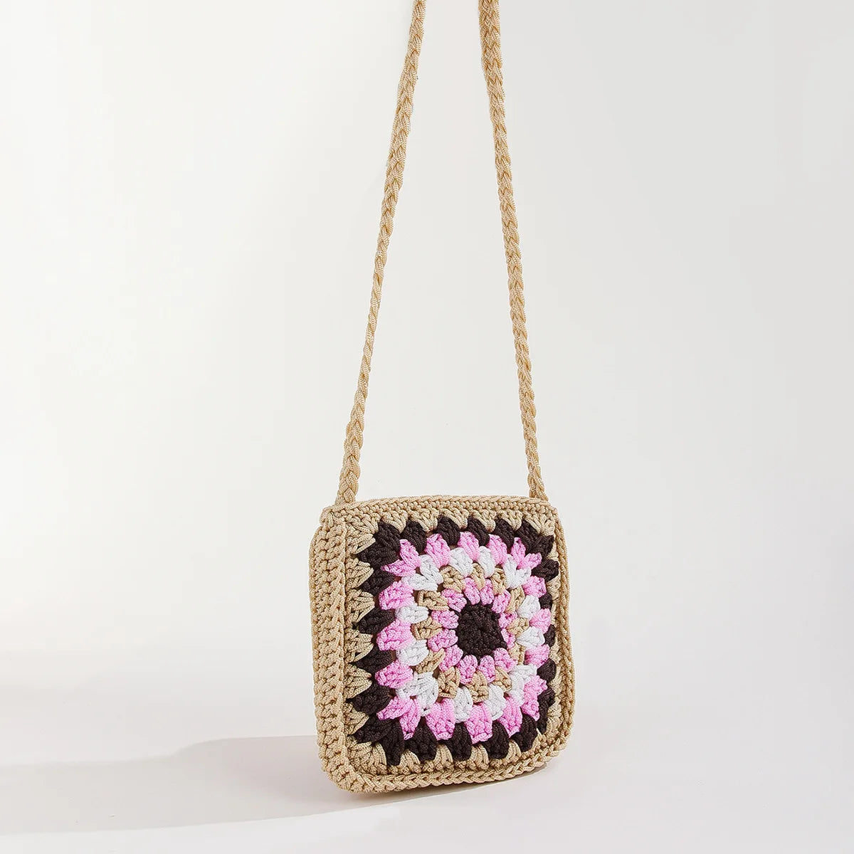 Hand-Woven Crochet Straw Shoulder Bag for Women