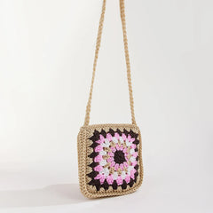 Hand-Woven Crochet Straw Shoulder Bag for Women