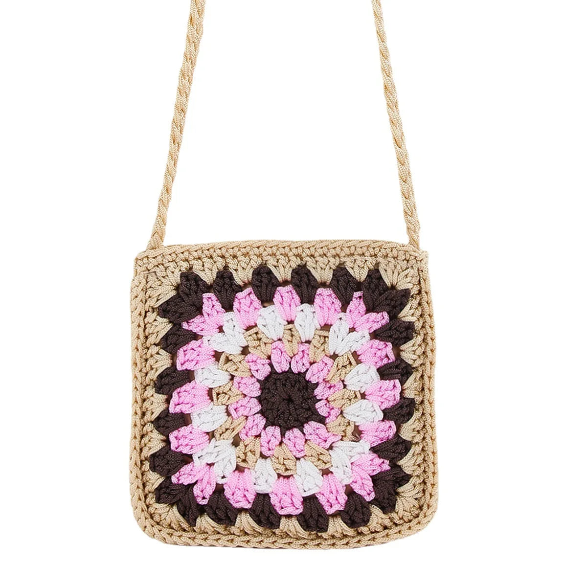 Hand-Woven Crochet Straw Shoulder Bag for Women