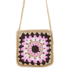 Hand-Woven Crochet Straw Shoulder Bag for Women