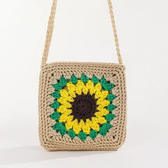Hand-Woven Crochet Straw Shoulder Bag for Women