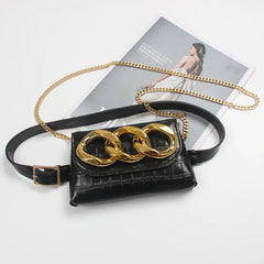 Wide Chain Decorated Waist Packs Women Adjustable PU Leather Waist Belt