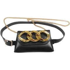 Wide Chain Decorated Waist Packs Women Adjustable PU Leather Waist Belt