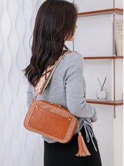 Wide Strap Tassel Small Shoulder Bag Solid Pu Leather Crossbody