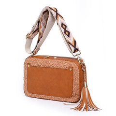 Wide Strap Tassel Small Shoulder Bag Solid Pu Leather Crossbody