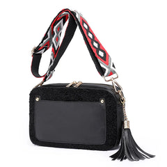 Wide Strap Tassel Small Shoulder Bag Solid Pu Leather Crossbody