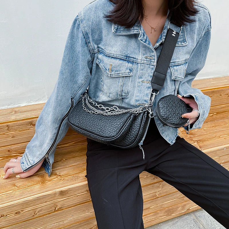 Wide Straps Shoulder Bags For Women Purses And Handbags PU Leather