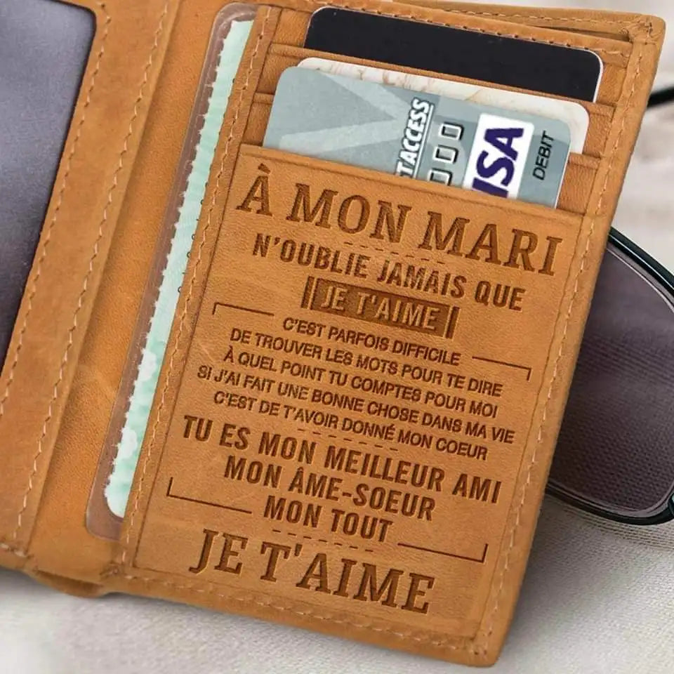 Trifold Leather Wallet for Men Christmas Gift Love From Wife