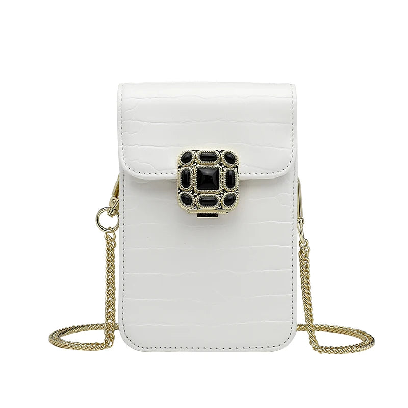 Crocodile Pattern Vertical Shoulder Chain Bag for Women