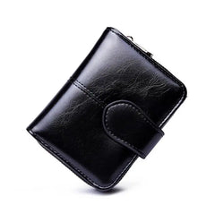 Women Oil Wax Leather Wallet Short Wallet Small Card Package Retro Wallet