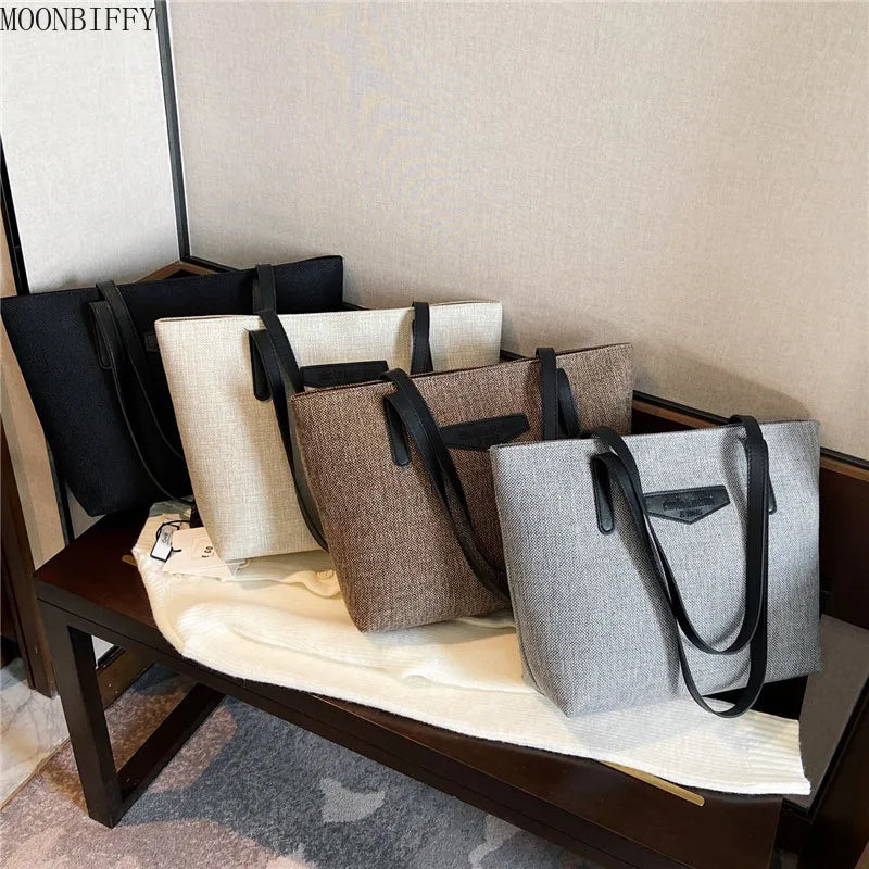 Fresh Wind Canvas Shoulder Bag Large Handbags for Female Students