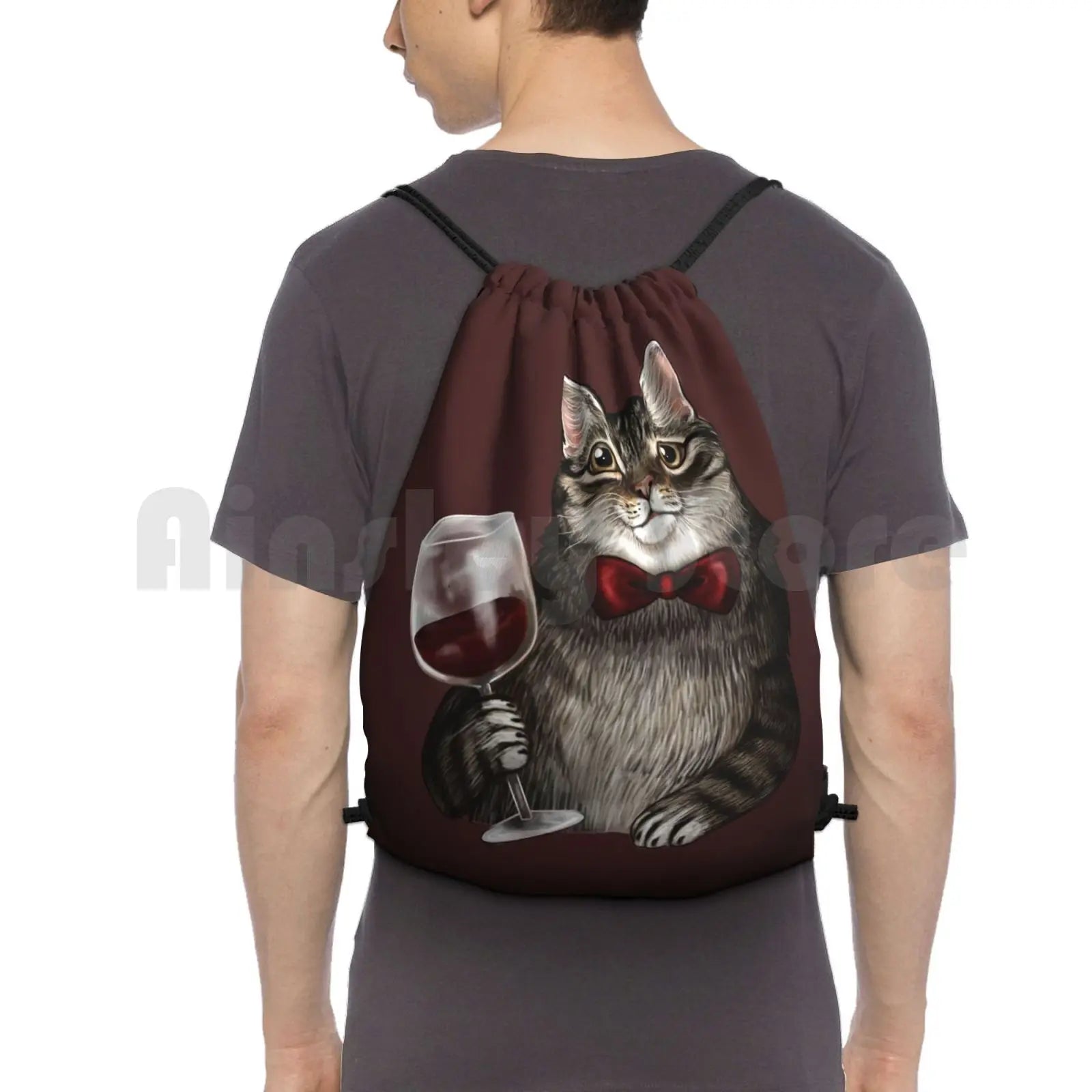 Grey Tabby Backpack Drawstring Bag Waterproof