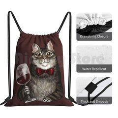 Grey Tabby Backpack Drawstring Bag Waterproof