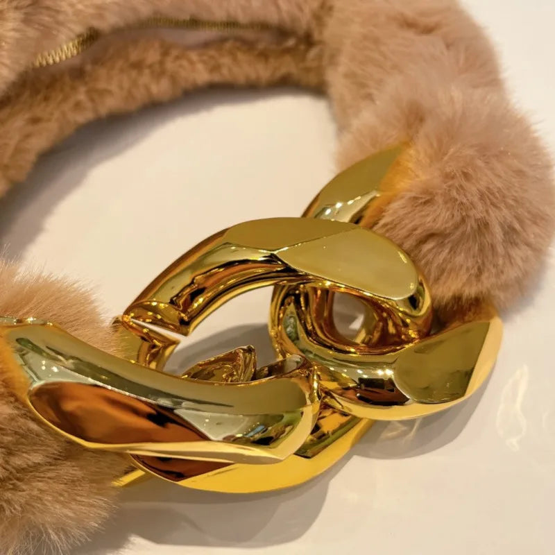 Winter Acrylic Chain Totes Bag Velvet Top Handle Shoulder Side Bag
