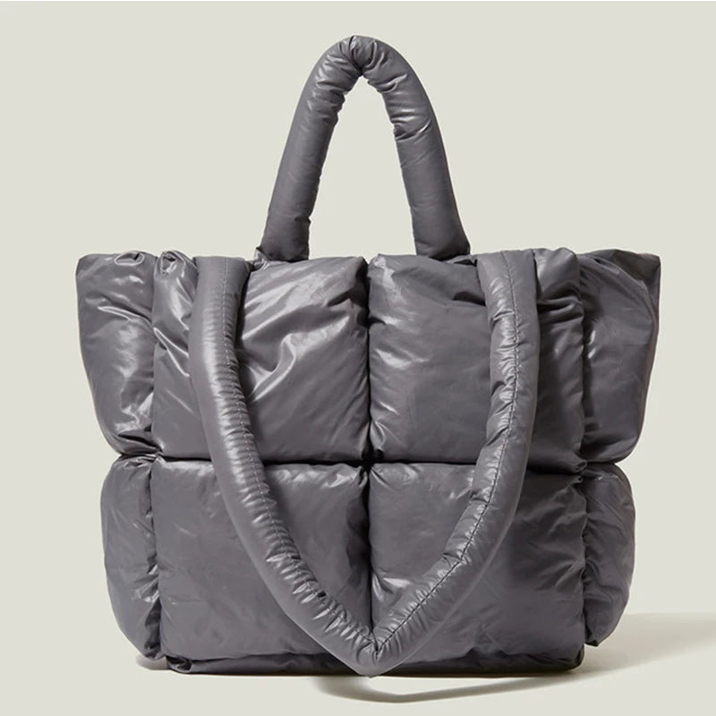 Women's Winter Big Down Tote Bag Large Capacity Shoulder Travel Handbag