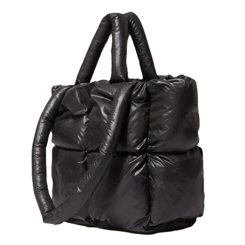 Women's Winter Big Down Tote Bag Large Capacity Shoulder Travel Handbag