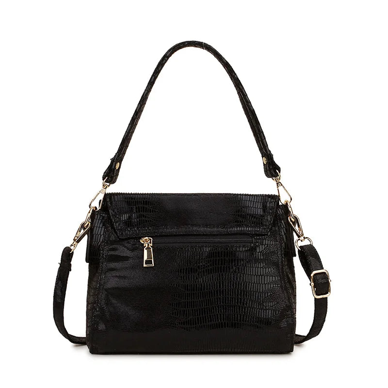 Serpentine Leather Hobo Crossbody Bag for Women