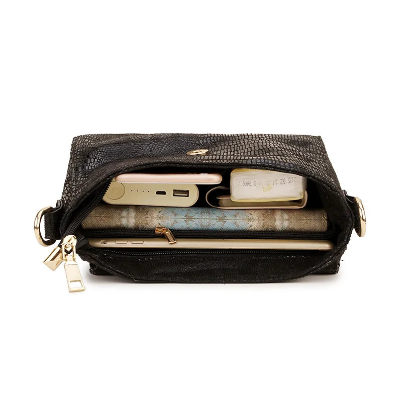 Serpentine Leather Hobo Crossbody Bag for Women