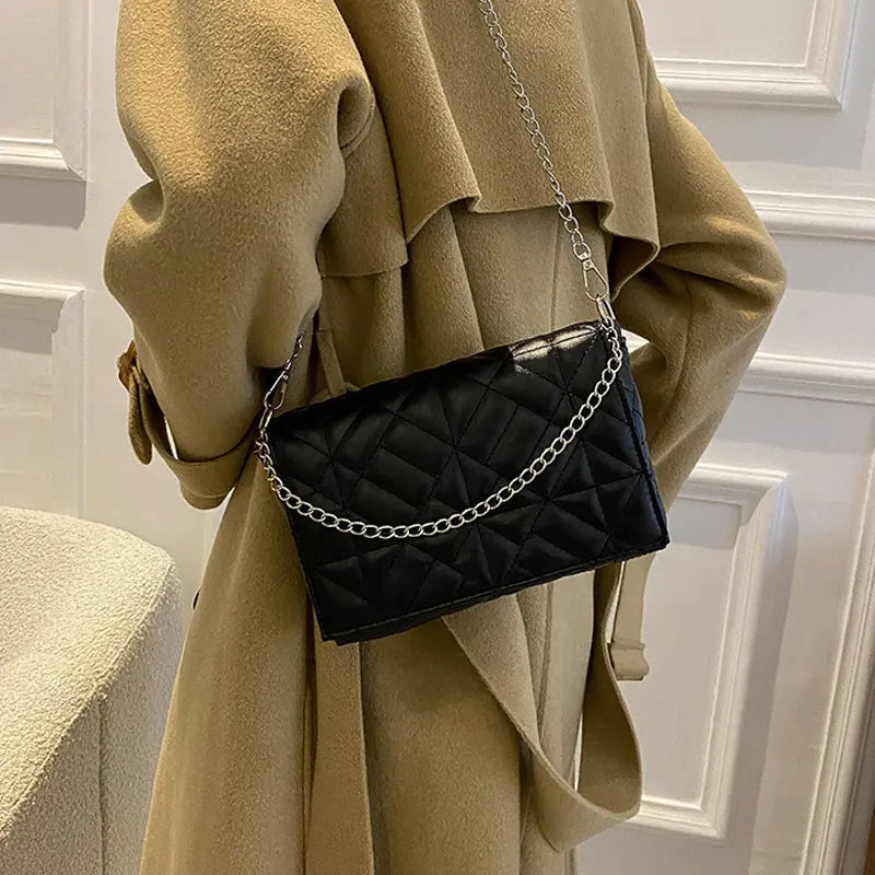 Winter Casual Chain Handbag High Pu Leather Female Shoulder Bag