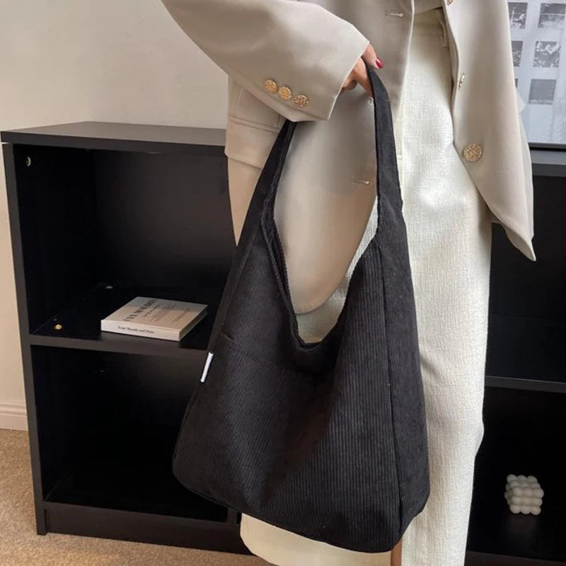 Winter Corduroy Shoulder Bags For Women Casual Large Capacity Shopping Totes
