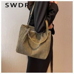 Winter Corduroy Women Handbags Travel Female Chain Shoulder Bag Large Capacity