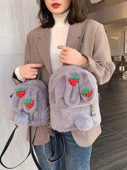 Winter Faux Fur Backpack Rabbit Ear Women Travel Shoulder Bags Plush Bagpack