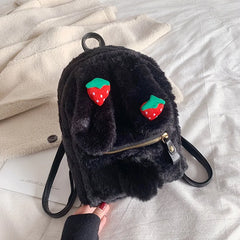 Winter Faux Fur Backpack Rabbit Ear Women Travel Shoulder Bags Plush Bagpack
