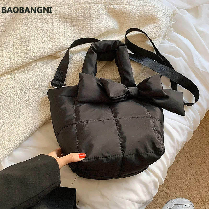 Winter Bow Small Tote Oxford Cloth Shoulder Bag