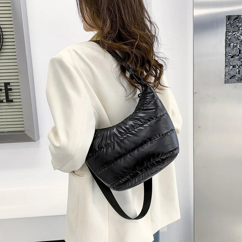 Women's Fluffy Down Crossbody Bag Solid Quilted Shoulder Tote