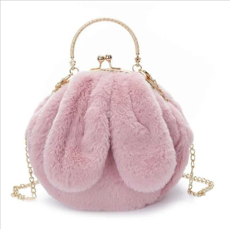 Winter Plush Handbags Shoulder Bag Rabbit Soft Warm Fur Bags Female Chain