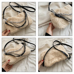 Winter Plush Shoulder Bag Women Chains Decor Totes Bag Fur Underarm Purse