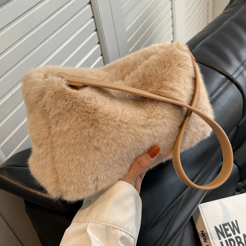 Winter Plush Shoulder Bag for Women Furry Totes Bag Ladies
