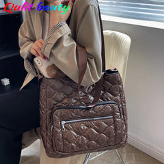 Winter Quilted Women's Padded Handbag Down Fabric Shoulder Crossbody Bag