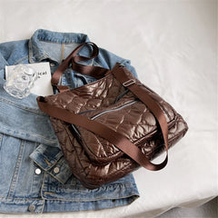 Winter Quilted Women's Padded Handbag Down Fabric Shoulder Crossbody Bag