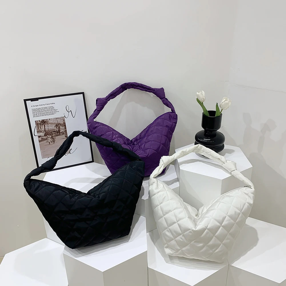Winter Women Handbags Padded Hobos Top-handle Bags Casual Shoulder Totes Nylon