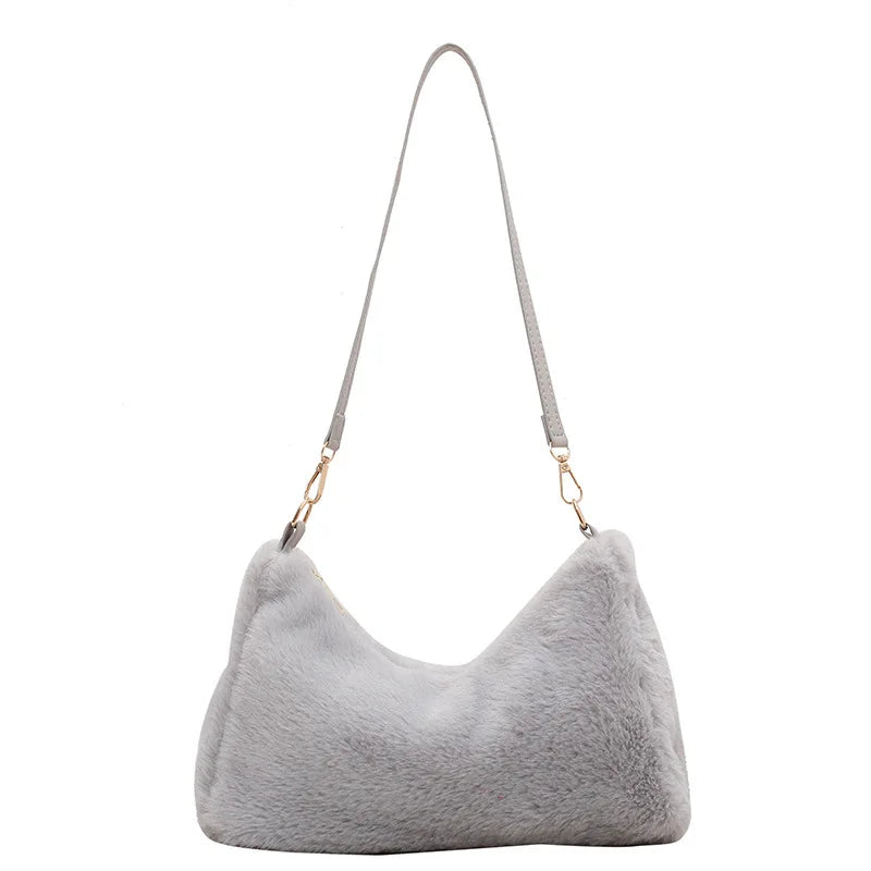 Soft Plush Shoulder Bag Faux Furry Tote Purse Handbag for Women
