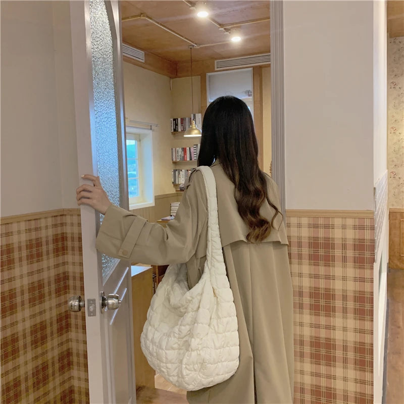 Winter Women's Plaid Shoulder Bag Large Capacity Retro Messenger Tote Handbags