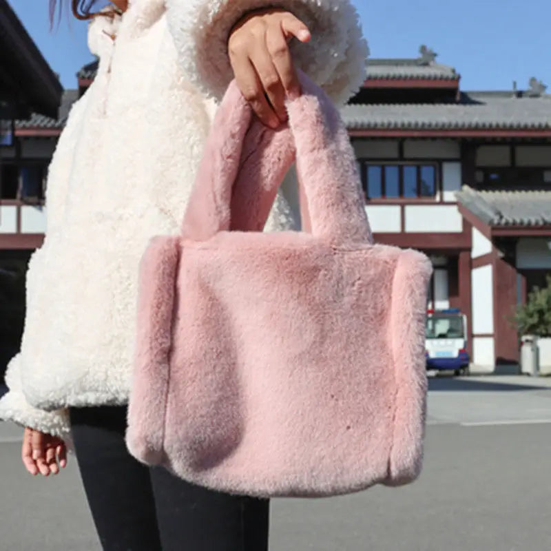 Winter Women's Faux Fur Shoulder Bag Large Capacity Soft Plush Tote Bag