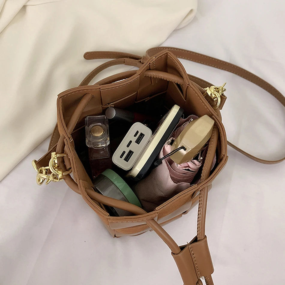 Women's Winter Woven Bucket Shoulder Bag Handbag