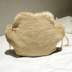 Winter Faux Fur Women Bear Paw Shoulder Bag Soft Plush Ladies Chain Messenger Ba