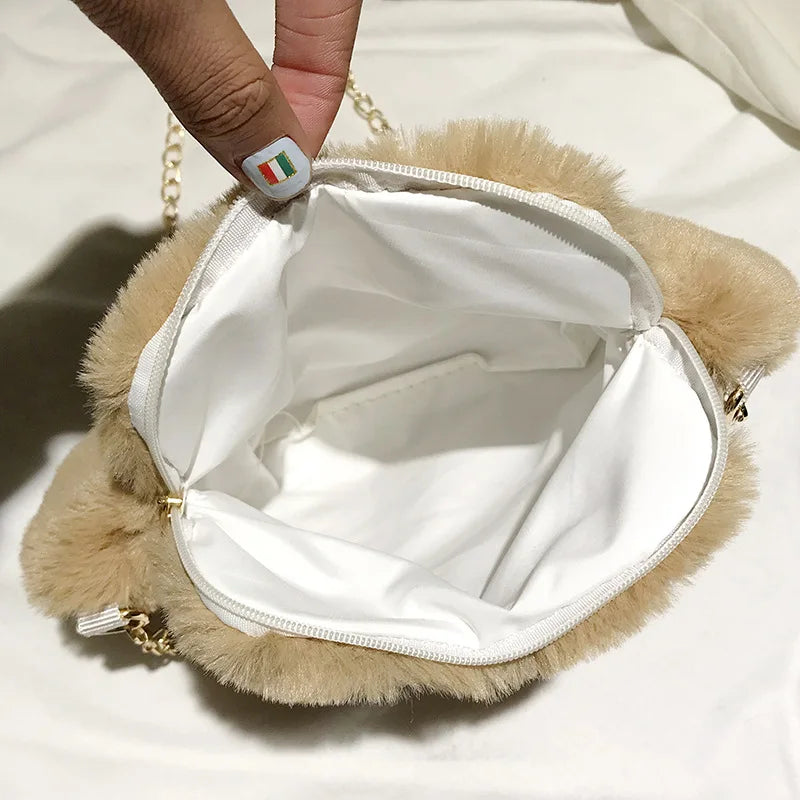 Winter Faux Fur Women Bear Paw Shoulder Bag Soft Plush Ladies Chain Messenger Ba