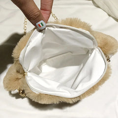 Winter Faux Fur Women Bear Paw Shoulder Bag Soft Plush Ladies Chain Messenger Ba