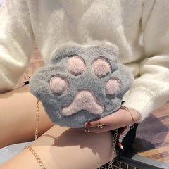 Winter Faux Fur Women Bear Paw Shoulder Bag Soft Plush Ladies Chain Messenger Ba