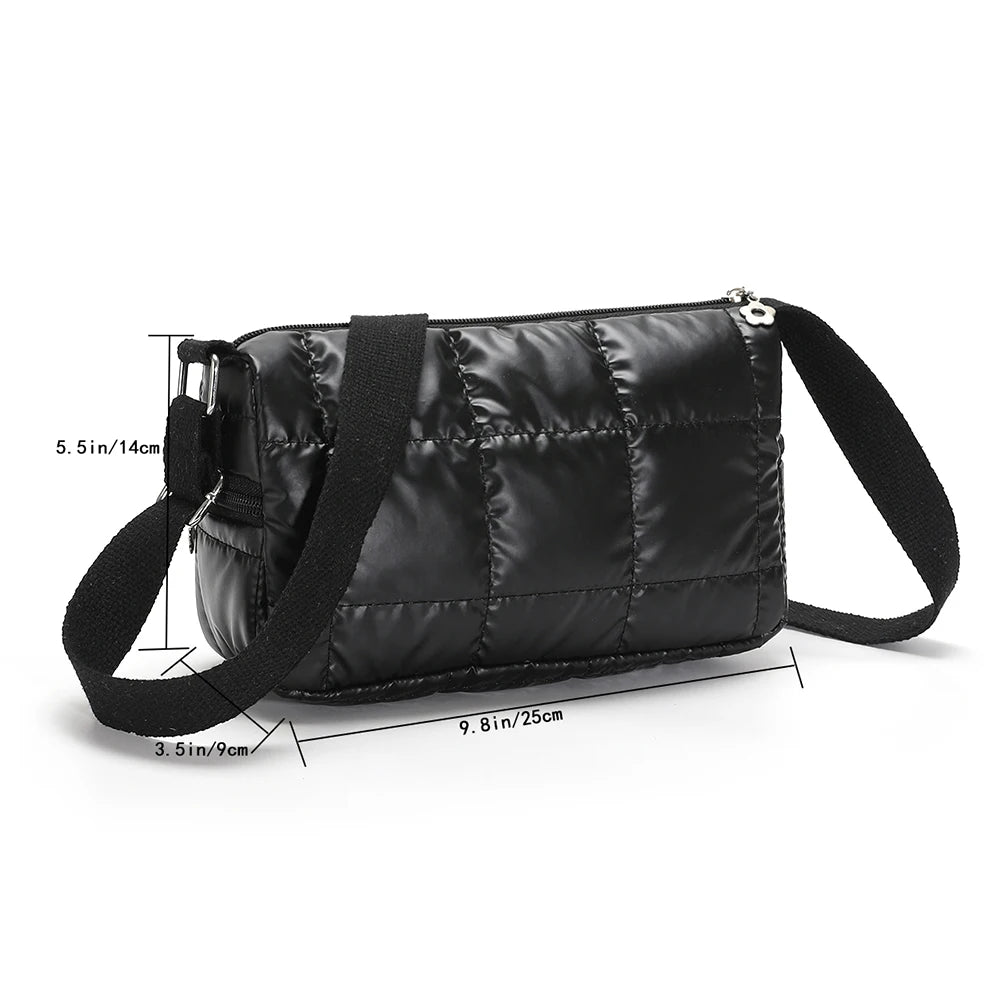 Winter Tote Bag Quilted Check Commute Casual Nylon Soft