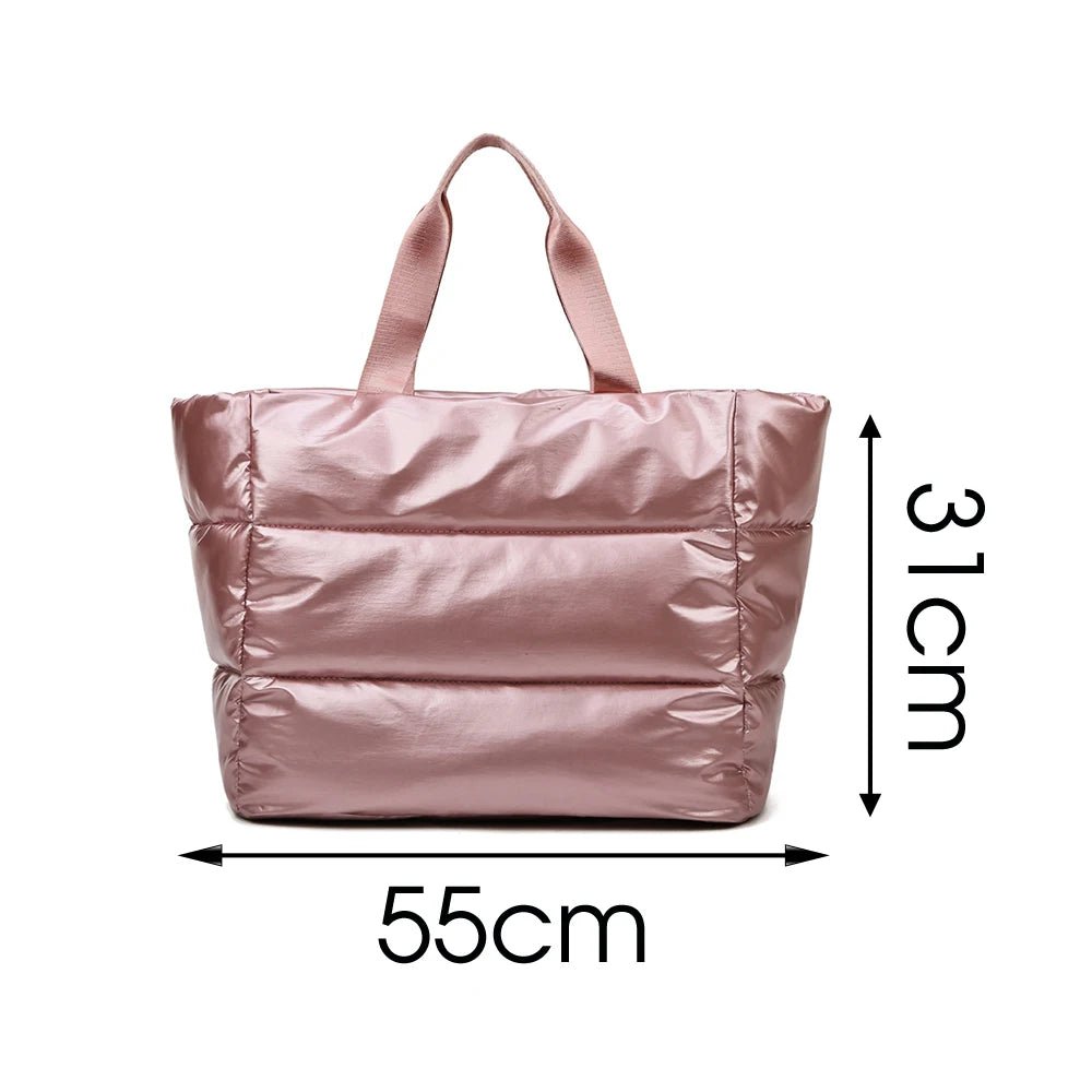 Winter Fluffy Padded Woman Handbag Big Quilted Shopper Bag