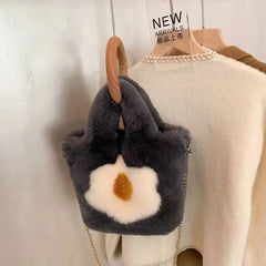 Winter Furry Bag Chain Cross Body Bucket Bag