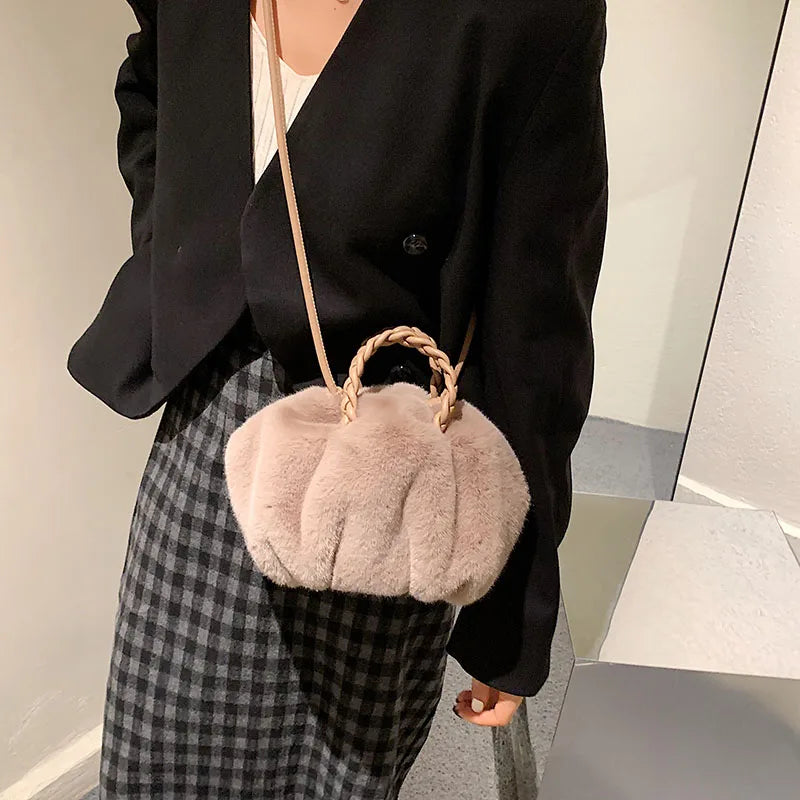 Women's Faux Fur Warm Hand Clutch Crossbody Shoulder Bags