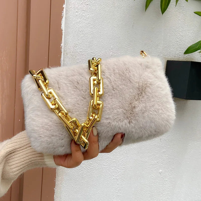Faux Fur Mini Clutch Women Shoulder Bag Small Shoulder Purse